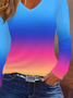 Women's Gradient Printed Casual V-Neck Long Sleeve T-Shirt