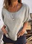 Casual Plain Crew Neck Raglan Sleeves Blouse