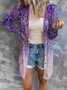 Floral Geometric Print Gradient Patchwork Mid-length Coat Cardigan