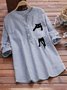 Women's Long Sleeve Shirt Spring/Fall Sky Blue Striped Split Joint V Neck Daily Going Out Casual Top