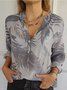 Women's Long Sleeve T-shirt Spring/Fall White Plain Printing V Neck Daily Going Out Casual Top