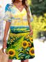 V Neck Casual Plain Dress With No