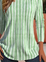 Women's Long Sleeve T-shirt Spring/Fall Green Striped Printing Jersey Crew Neck Daily Going Out Casual Top