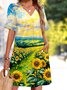 V Neck Casual Plain Dress With No