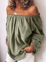 Casual Plain Cold Shoulder Balloon Sleeve Blouse
