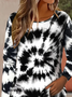 Women's Long Sleeve T-shirt Spring/Fall Black-white Tie-Dye Pattern Printing Jersey Crew Neck Daily Going Out Casual Top
