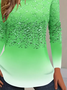 Women's Long Sleeve T-shirt Spring/Fall Green Abstract Printing Jersey Crew Neck Daily Going Out Casual Top