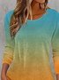 Women's Long Sleeve T-shirt Spring/Fall As Picture Ombre Printing Jersey Crew Neck Daily Going Out Casual Top