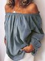 Casual Plain Cold Shoulder Balloon Sleeve Blouse