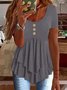 Elegant Commuting Slim Fit Three-Button Casual Solid Color Short-Sleeved Dress Top