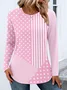 Women Casual Color Block Spring/Fall Cotton Micro-Elasticity Daily Crew Neck A-Line Regular T-shirts