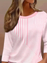 Women's Three Quarter Sleeve T-shirt Spring/Fall Pink Striped Crew Neck Daily Going Out Casual Top