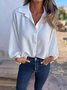 Women's Long Sleeve Shirt Spring/Fall Fuchsia Plain Split Joint Shawl Collar Dolman Sleeve Daily Going Out Casual Top