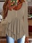Elegant Commuting Slim Fit Three-Button Casual Solid Color Long-Sleeved Dress Top
