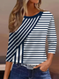 Women's Three Quarter Sleeve T-shirt Spring/Fall Purplish blue Striped Crew Neck Daily Going Out Casual Top