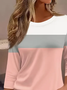 Women's Three Quarter Sleeve T-shirt Spring/Fall Pink Multicolor Block Crew Neck Daily Going Out Casual Top
