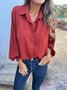 Women's Long Sleeve Shirt Spring/Fall Fuchsia Plain Split Joint Shawl Collar Dolman Sleeve Daily Going Out Casual Top