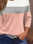 Women's Three Quarter Sleeve T-shirt Spring/Fall Pink Multicolor Block Crew Neck Daily Going Out Casual Top