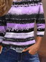 Women's Three Quarter Sleeve T-shirt Spring/Fall Purple Striped Crew Neck Daily Going Out Casual Top