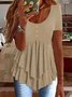 Elegant Commuting Slim Fit Three-Button Casual Solid Color Short-Sleeved Dress Top