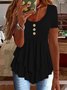 Elegant Commuting Slim Fit Three-Button Casual Solid Color Short-Sleeved Dress Top