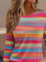 Women's Three Quarter Sleeve T-shirt Spring/Fall As Picture Striped Crew Neck Daily Going Out Casual Top