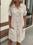 Solid Color Single-Breasted Mid-Length Short-Sleeved Loose Casual Commuter Dress
