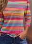 Women's Three Quarter Sleeve T-shirt Spring/Fall As Picture Striped Crew Neck Daily Going Out Casual Top