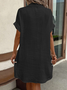 Solid Color Single-Breasted Mid-Length Short-Sleeved Loose Casual Commuter Dress