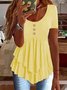 Elegant Commuting Slim Fit Three-Button Casual Solid Color Short-Sleeved Dress Top