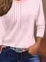 Women's Three Quarter Sleeve T-shirt Spring/Fall Pink Striped Crew Neck Daily Going Out Casual Top