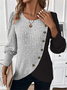 Slim Fit Round Neck Color Matching Ribbed Cross Hem Long Sleeve Spring And Autumn Knitted Commuter T-Shirt Top