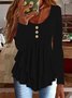 Elegant Commuting Slim Fit Three-Button Casual Solid Color Long-Sleeved Dress Top