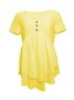 Elegant Commuting Slim Fit Three-Button Casual Solid Color Short-Sleeved Dress Top