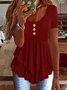 Elegant Commuting Slim Fit Three-Button Casual Solid Color Short-Sleeved Dress Top