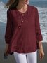 Women's Long Sleeve T-shirt Spring/Fall White Plain Jacquard Cotton Crew Neck Daily Going Out Casual Top
