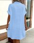 Solid Color Single-Breasted Mid-Length Short-Sleeved Loose Casual Commuter Dress
