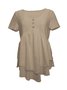 Elegant Commuting Slim Fit Three-Button Casual Solid Color Short-Sleeved Dress Top