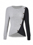 Slim Fit Round Neck Color Matching Ribbed Cross Hem Long Sleeve Spring And Autumn Knitted Commuter T-Shirt Top