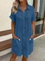 Solid Color Single-Breasted Mid-Length Short-Sleeved Loose Casual Commuter Dress