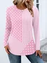 Women Casual Color Block Spring/Fall Cotton Micro-Elasticity Daily Crew Neck A-Line Regular T-shirts