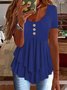 Elegant Commuting Slim Fit Three-Button Casual Solid Color Short-Sleeved Dress Top