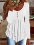 Elegant Commuting Slim Fit Three-Button Casual Solid Color Long-Sleeved Dress Top