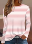 Women's Long Sleeve T-shirt Spring/Fall Blue Striped Printing Jersey Crew Neck Daily Going Out Casual Top