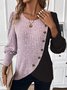 Slim Fit Round Neck Color Matching Ribbed Cross Hem Long Sleeve Spring And Autumn Knitted Commuter T-Shirt Top