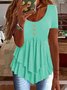 Elegant Commuting Slim Fit Three-Button Casual Solid Color Short-Sleeved Dress Top