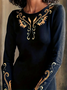 Women's Long Sleeve T-shirt Spring/Fall Black Ethnic Printing Jersey Crew Neck Daily Going Out Casual Top