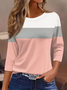 Women's Three Quarter Sleeve T-shirt Spring/Fall Pink Multicolor Block Crew Neck Daily Going Out Casual Top