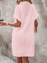Solid Color Single-Breasted Mid-Length Short-Sleeved Loose Casual Commuter Dress