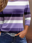 Women's Three Quarter Sleeve T-shirt Spring/Fall Purple Striped Crew Neck Daily Going Out Casual Top